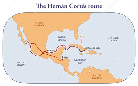 Mapa Con La Ruta De Exploración De Hernán Cortés En Centroamérica 2023