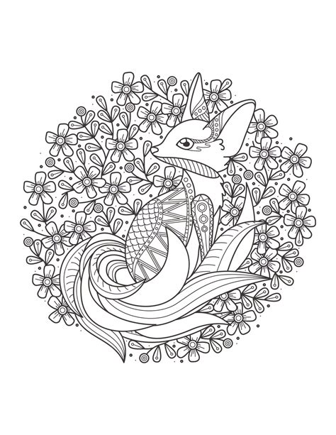 Mandala Fox With Leaves Coloring Page Download Print Now