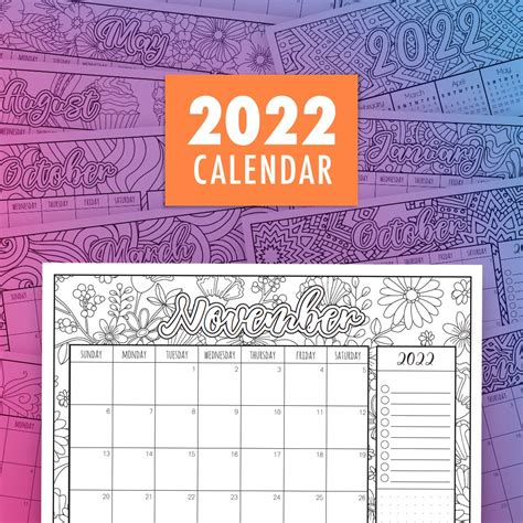 Free 2022 Printable Coloring Calendar Artofit