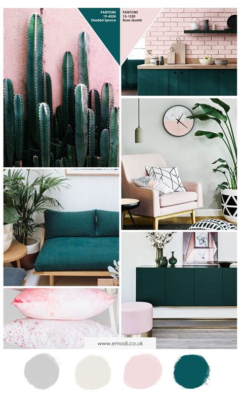 Pink And Green Interior Decor Moodboard Pantone Colour