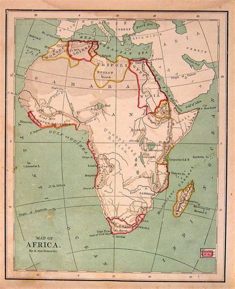 1870 Antique Small Weathered Map Ilustration Africa