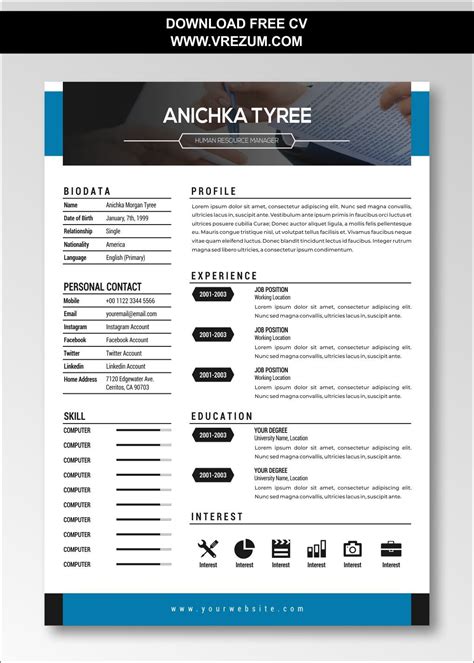 This modern chronological resume or cv emphasizes your experience by showing your most recent jobs first. (EDITABLE) - FREE CV Templates For HR Assitant | Cv template free, Cv template, Resume template free