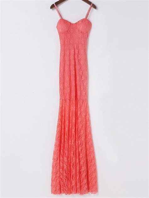 2018 Elegant Spaghetti Strap Sleeveless Solid Color Lace Womens Dress