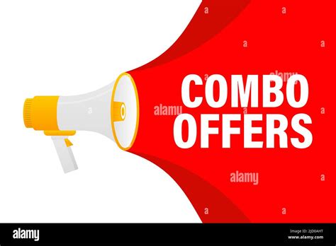 Combo Offers Megaphone Red Banner In 3d Style On White Background