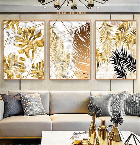 Nordic Tropical Gold Leaves Abstract Wall Art Posters Fine Art Canvas