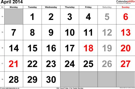 Calendar April 2014 Uk Bank Holidays Excelpdfword Templates