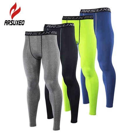 arsuxeo men compression base layers running elastic tights pants fitness workout gym