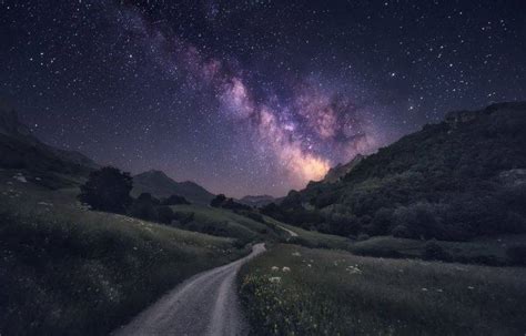 Photography Nature Landscape Milky Way Starry Night Dirt Road