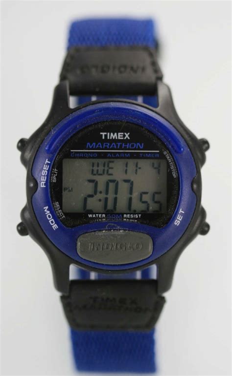 timex indiglo marathon women s black blue plastic nylon date light alarm watch ebay
