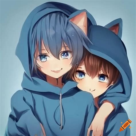 Anime Characters In Hoodies Hugging Each Other