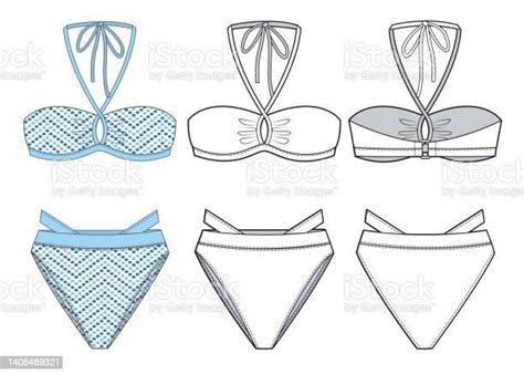 Girls Swimsuit Fashion Technical Drawing Template Womens Swimwear