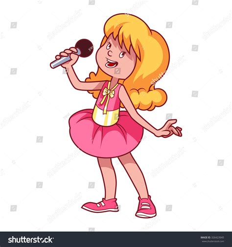Girl Singing With Microphone Vector Clip Art Illustration On A White