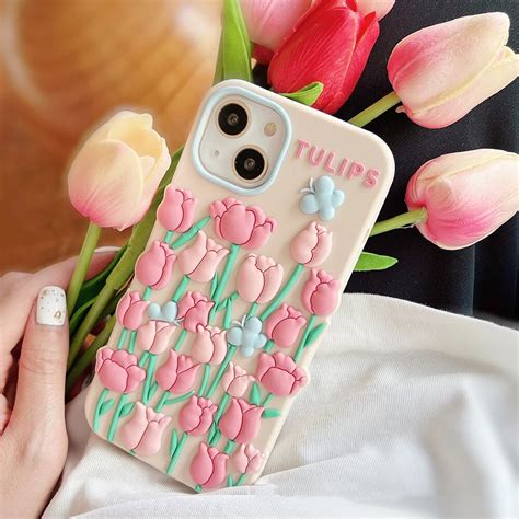 3d lovely pink flower floral tulips phone case for iphone 11 12 13 pro max xr xs max x 7 8 plus
