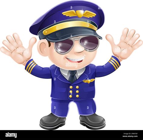 Illustration Of A Cute Happy Airplane Pilot Wearing Sunglasses And