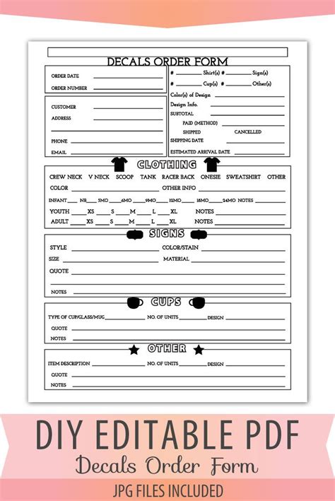 vinyl decals order form sheet letter size forms sales