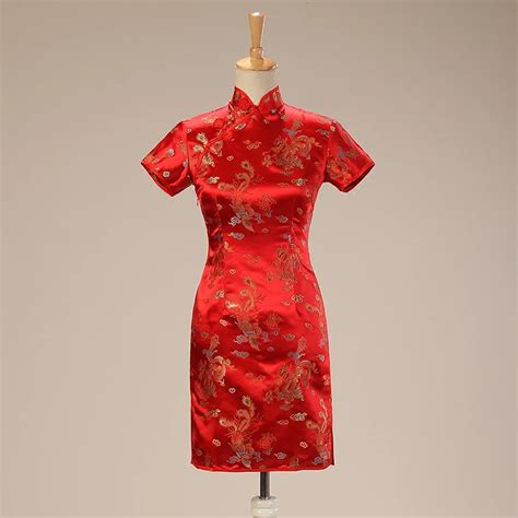Special Offer Fashion Red Chinese Traditional Womens Satin Cheongsam Mini Qipao Dress Mujer
