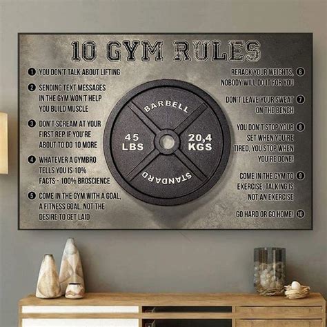 10 Gym Rules Barbell Standard Weightlifting Workout Gymers Canvas