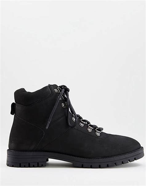silver street chunky sole hiker boots in black leather asos