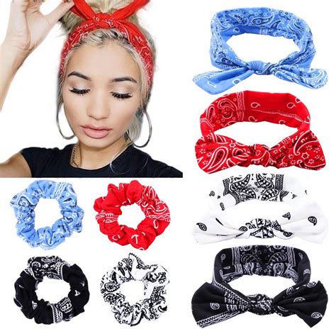 Boho Bow Bandana Headbands For Women Cotton Bandana Hair Scrunchies