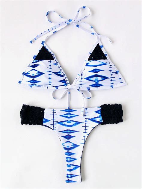 Woven Strap Triangle Bikini Set Sheinsheinside