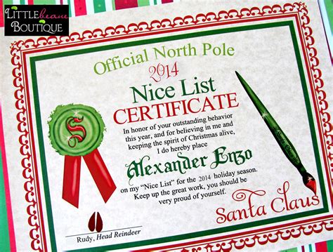 It's amazing how a simple piece of paper can make someone feel treasured and appreciated, so give someone the recognition they deserve by presenting them with a certificate. Printable Santa's Nice List CertificateDIY Santa