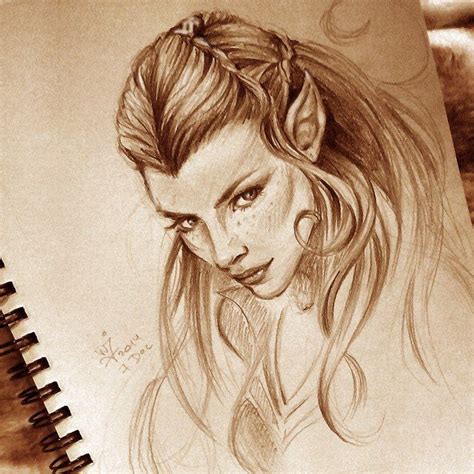 Sketch Of Nicole Evangeline Lilly As Tauriel Hobbit Art Elf Drawings