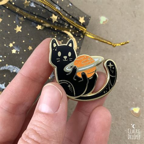 Black Cat Enamel Pin Space Enamel Pin Cat Enamel Pin Black Etsy