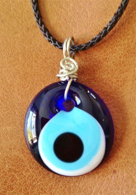 Royal Blue Glass Evil Eye Necklace On Black Cord Adjustable Etsy