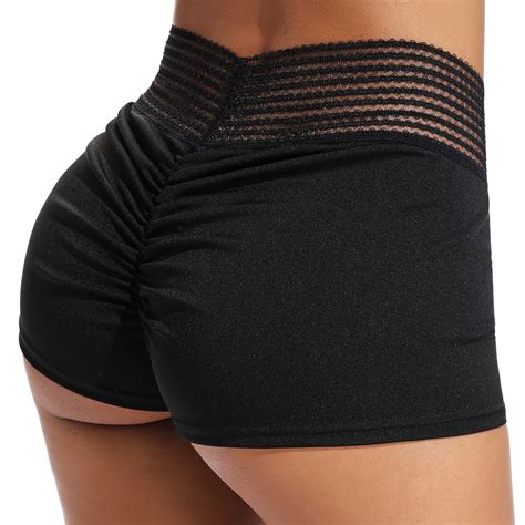 Seasum Seasum Womens High Waist Yoga Shorts With Pockets Mesh Tummy Control Printed Sexy