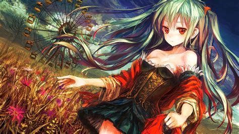 Hintergrundbilder Illustration Blumen Lange Haare Anime Mädchen