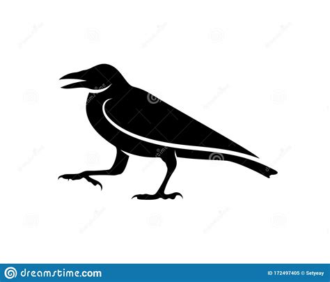 Raven Bird Logo Vector Template Black Silhouette Of A Crow On An