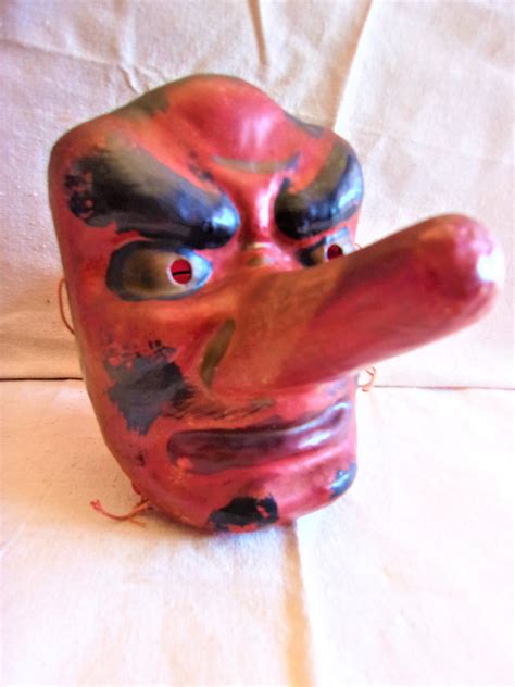 Tengu Mask Carnival Devil Demon Noh Oni Long Nose Vintage Costume Party