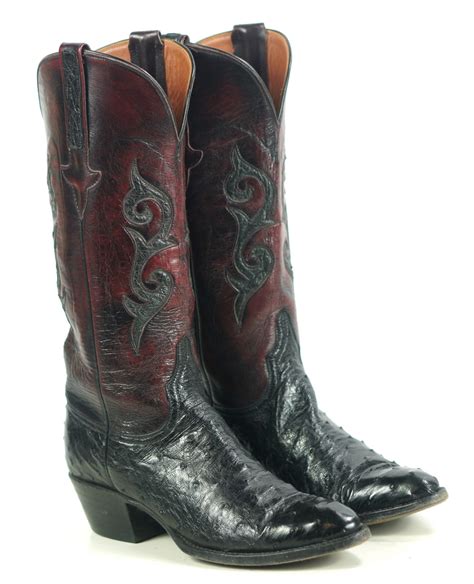 Lucchese Classics Black Cherry Full Quill Ostrich Cowboy Boots Us Made