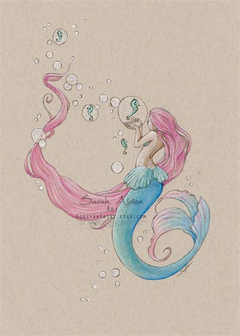 Seahorse Mermaid Art Seahorse Painting Little Mermaid Decor Etsy