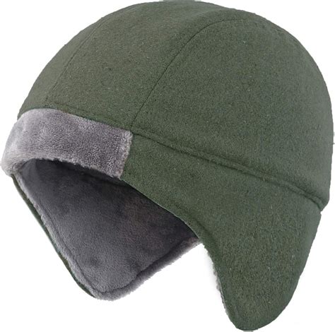 Connectyle Mens Fleece Lined Thermal Skull Cap Beanie With Ear Covers Winter Hat Army Green