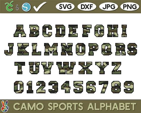 Camo SVG Alphabet Camouflage SVG Sports Alphabet Camo Font Etsy