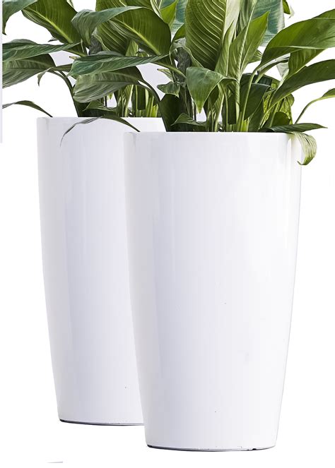 La jolie muse tall planters set 2 flower pots, 20 inch each, patio deck indoor outdoor garden planters,weathered gray. White Self Watering Planter Pot (PL3448WT) - XBrand- Your ...