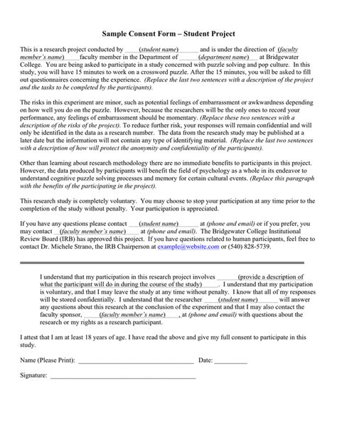 Sample Student Consent Form In Word And Pdf Formats Page 2 Of 3