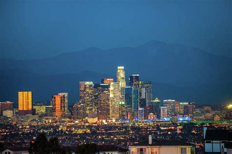 Downtown Los Angeles Skyline At Night Photograph By Gregory Ballos