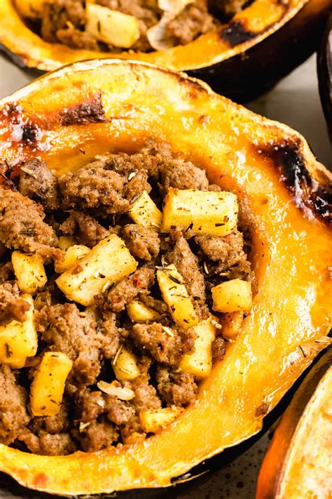Stuffed Acorn Squash With Sausage And Apple With Sweet Honey