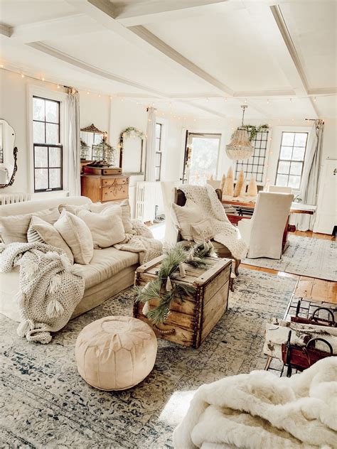 Neutral Rustic Cozy Cottage Farmhouse Christmas Earthy Living Room