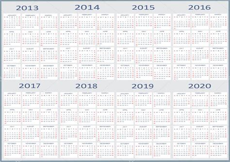 New Year 2013 2014 2015 2016 2017 2018 2019 2020 Calendars