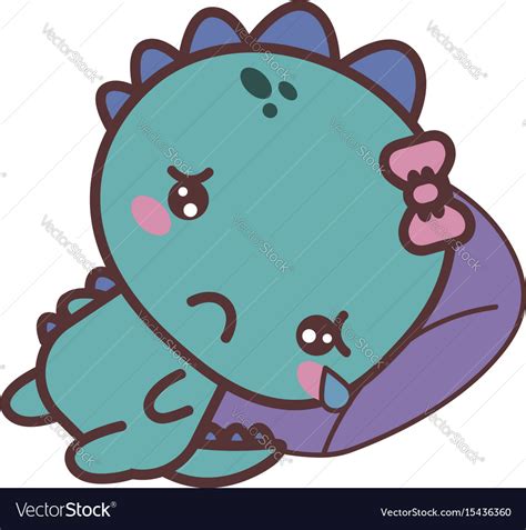 A Dinosaur Sad Girl Crying Lying On A Pillow Vector Image