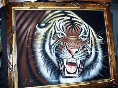 Framed Black Velvet Painting Of Bengal Tiger