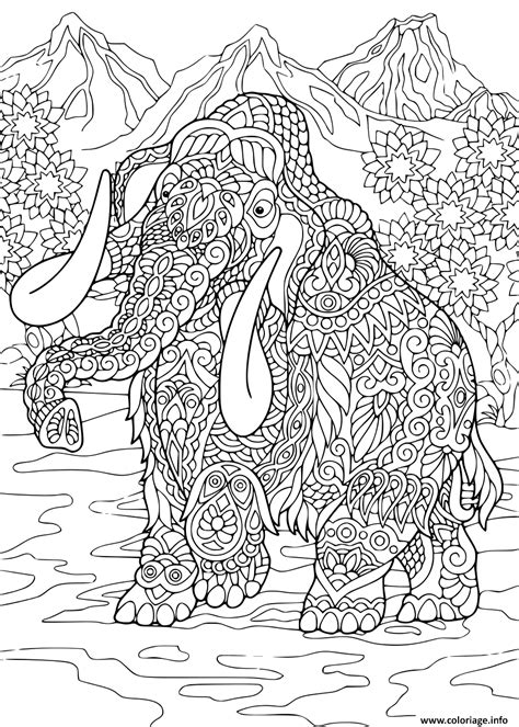 Coloriage Mammoth Elephant Adulte Zentangle Dessin Elephant à Imprimer