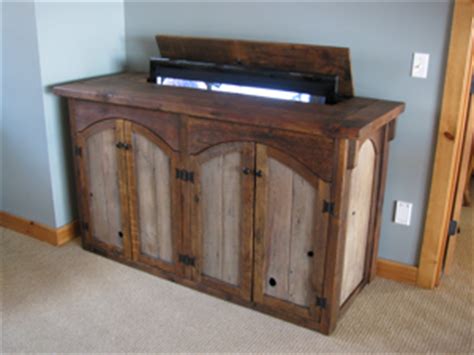 Hide your television when not in use by building this tv lift cabinet. Rustic TV Lift Cabinet 4 door Custom Rustic Furniture by ...