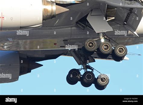 Undercarriage Of A Boeing 777 As It Comes In To Land At London Stock