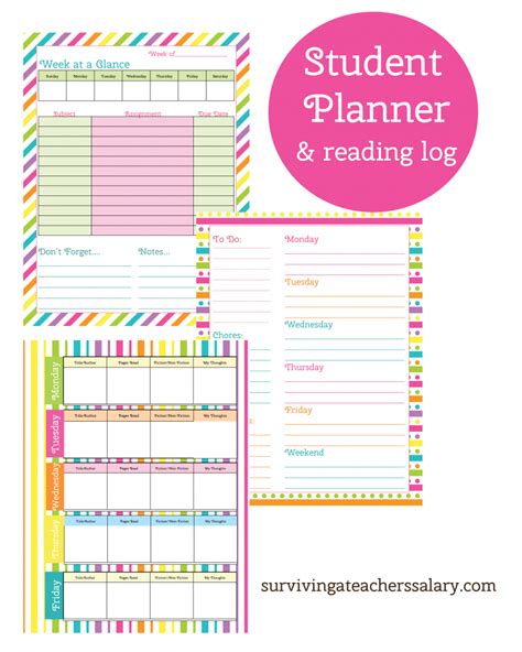 Printable Student Planner And Reading Log Student Planner Student