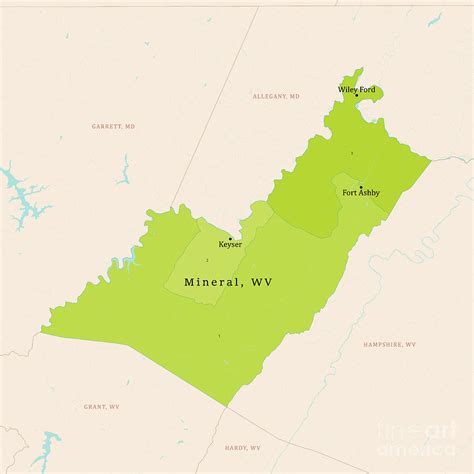 Wv Mineral County Vector Map Green Digital Art By Frank Ramspott Fine