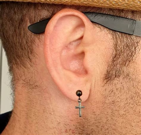Cross Stud Dangle Earring For Men Mens Cross Earring Sterling Etsy